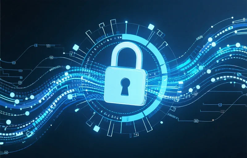 抽象风格的数据流和锁形元素融合在一起，象征高安全性的数据保护环境